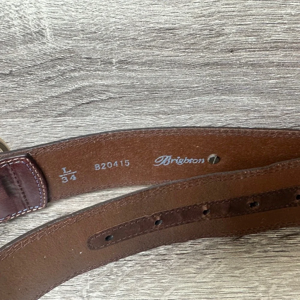 Brighton Womens Brown Leather Belt Turquoise Concho Gold Buckle Size L 34 B20415